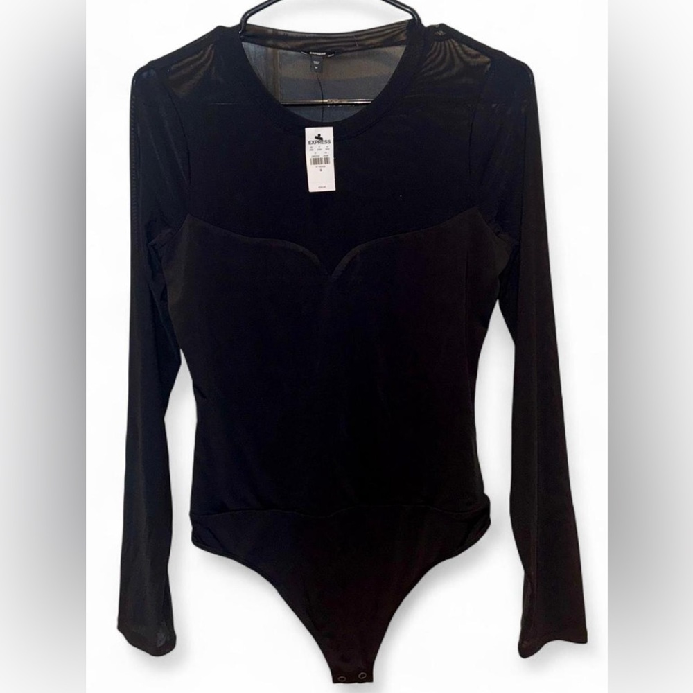 NWT EXPRESS Black Long Sheer Sleeve Bodysuit Size M
